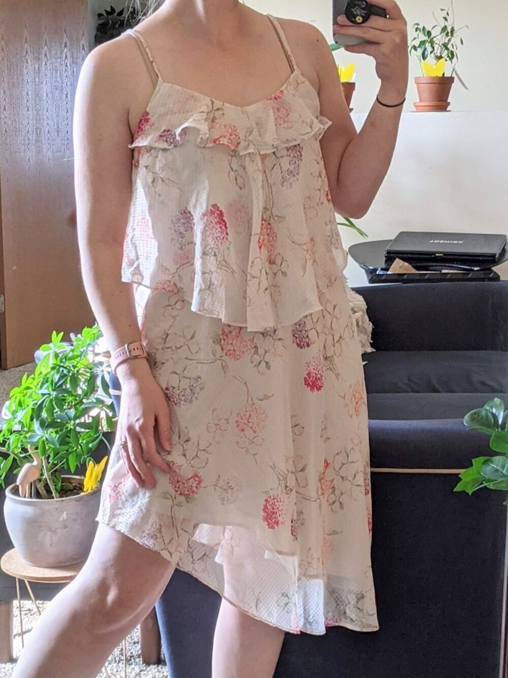 A New Day Ruffled Hydrangea Floral Tiered Midi Dress - Size XS